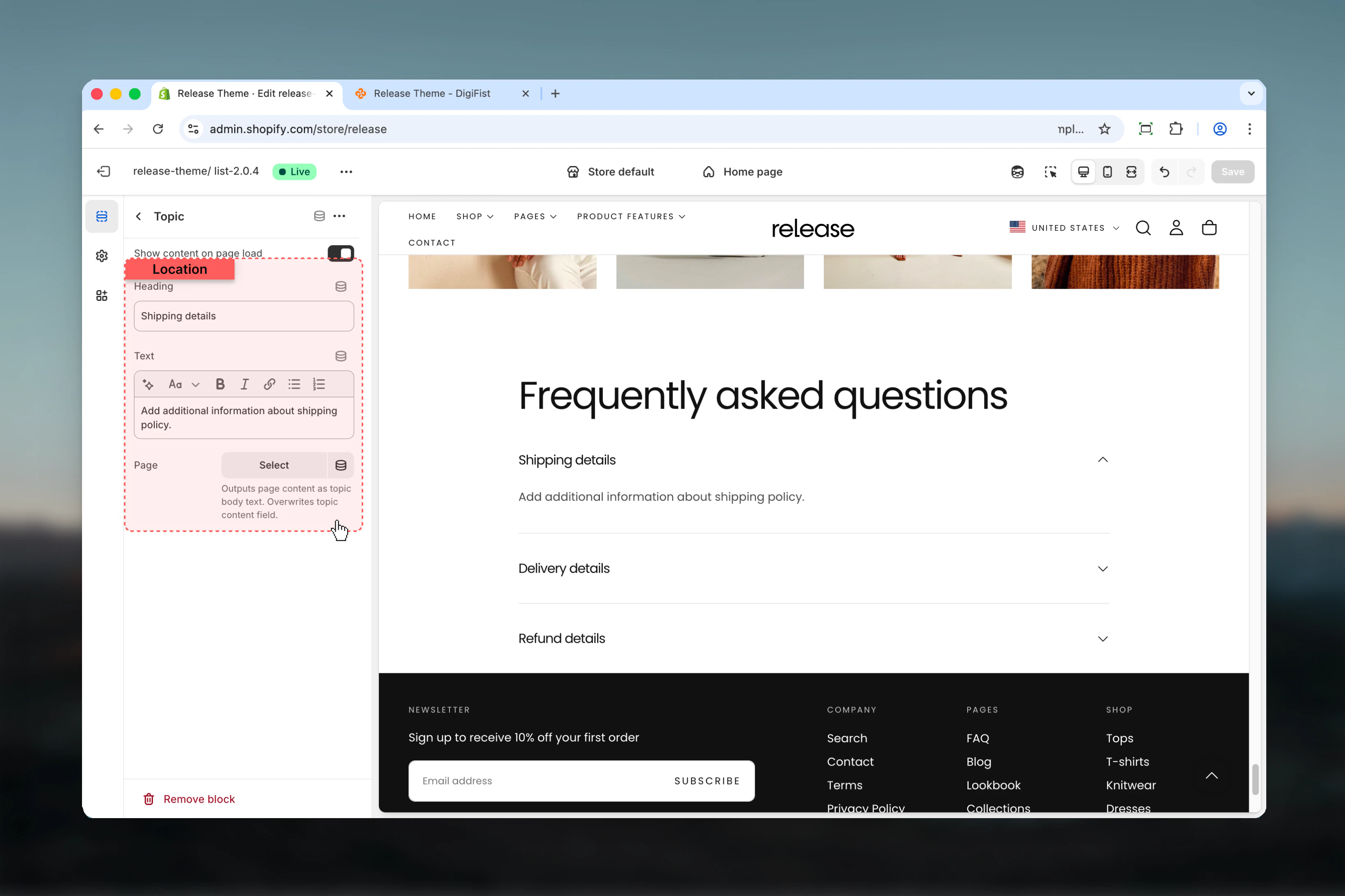Topic content configuration