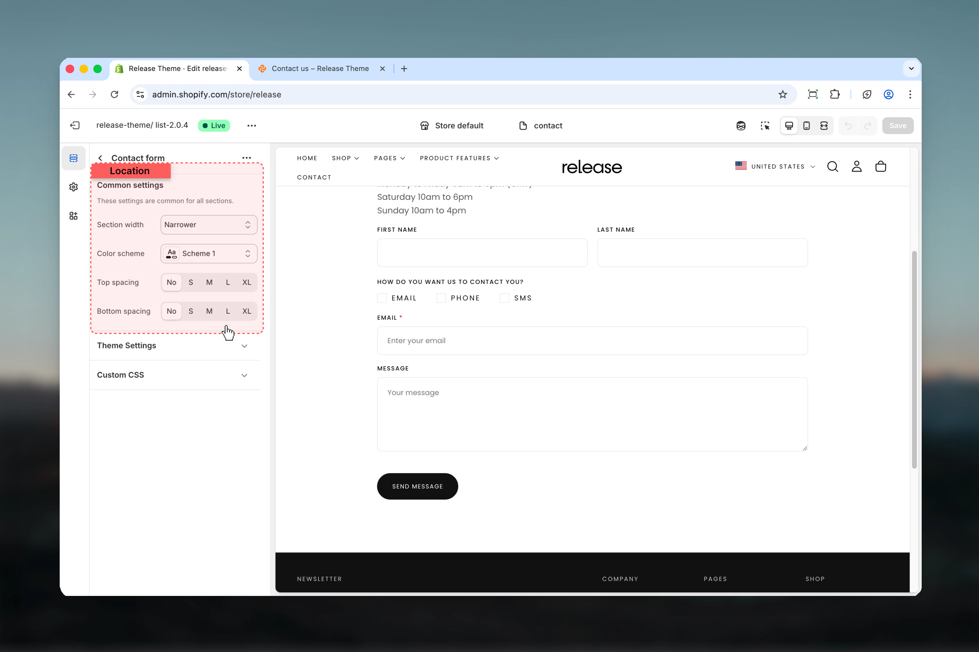 Form layout settings