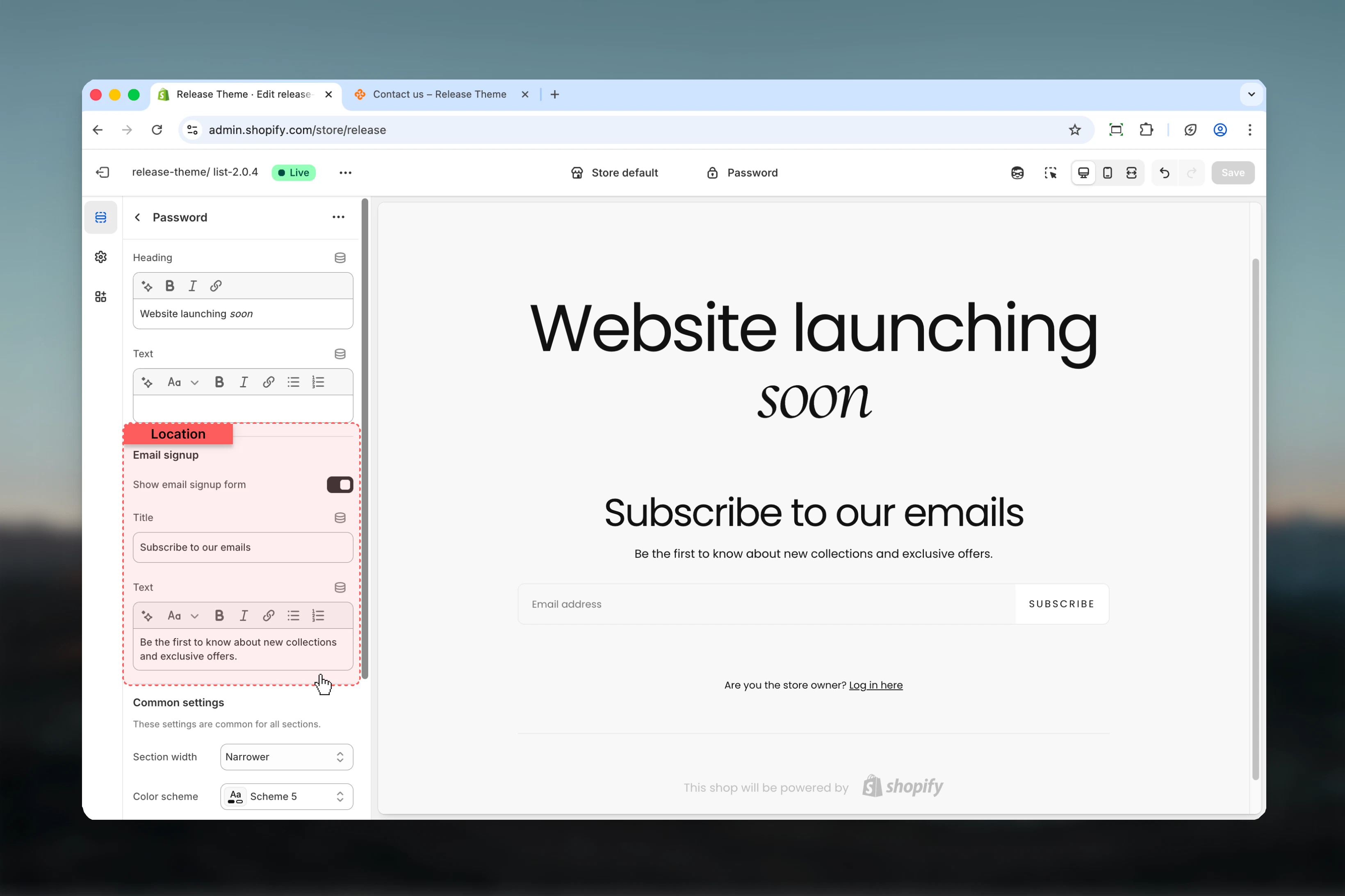 Email signup form configuration