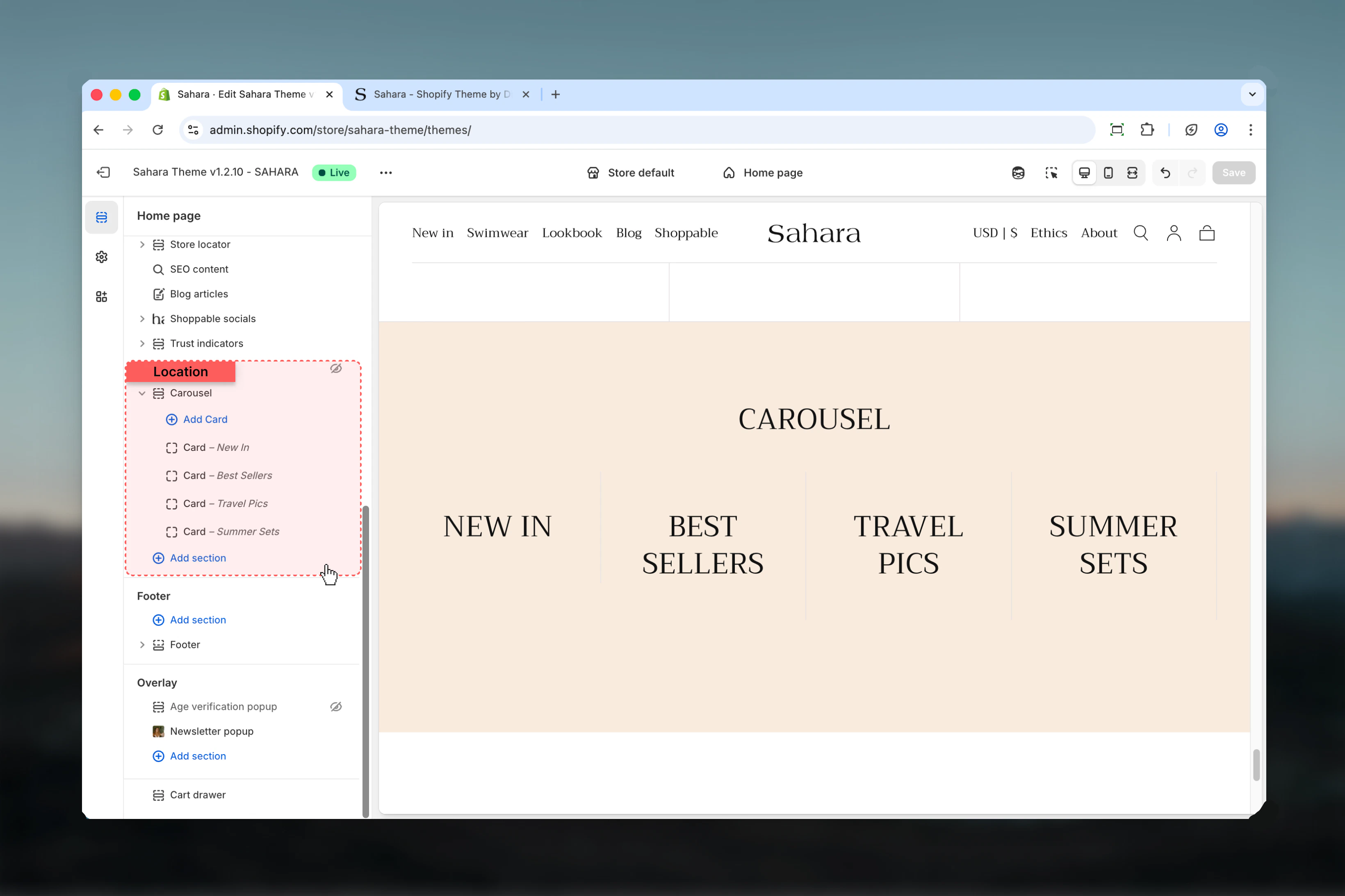 Carousel section in Theme Customizer