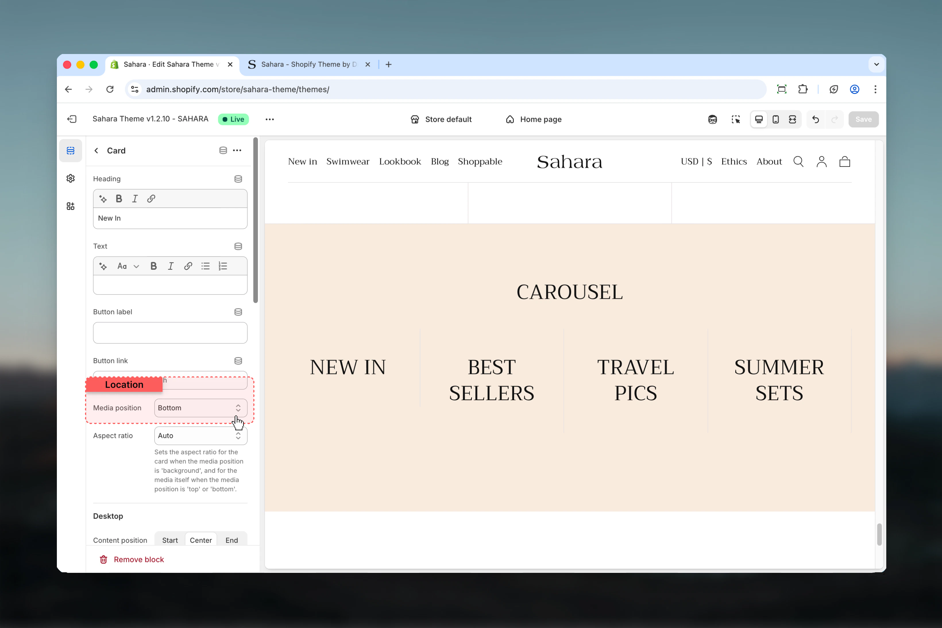 Media position options