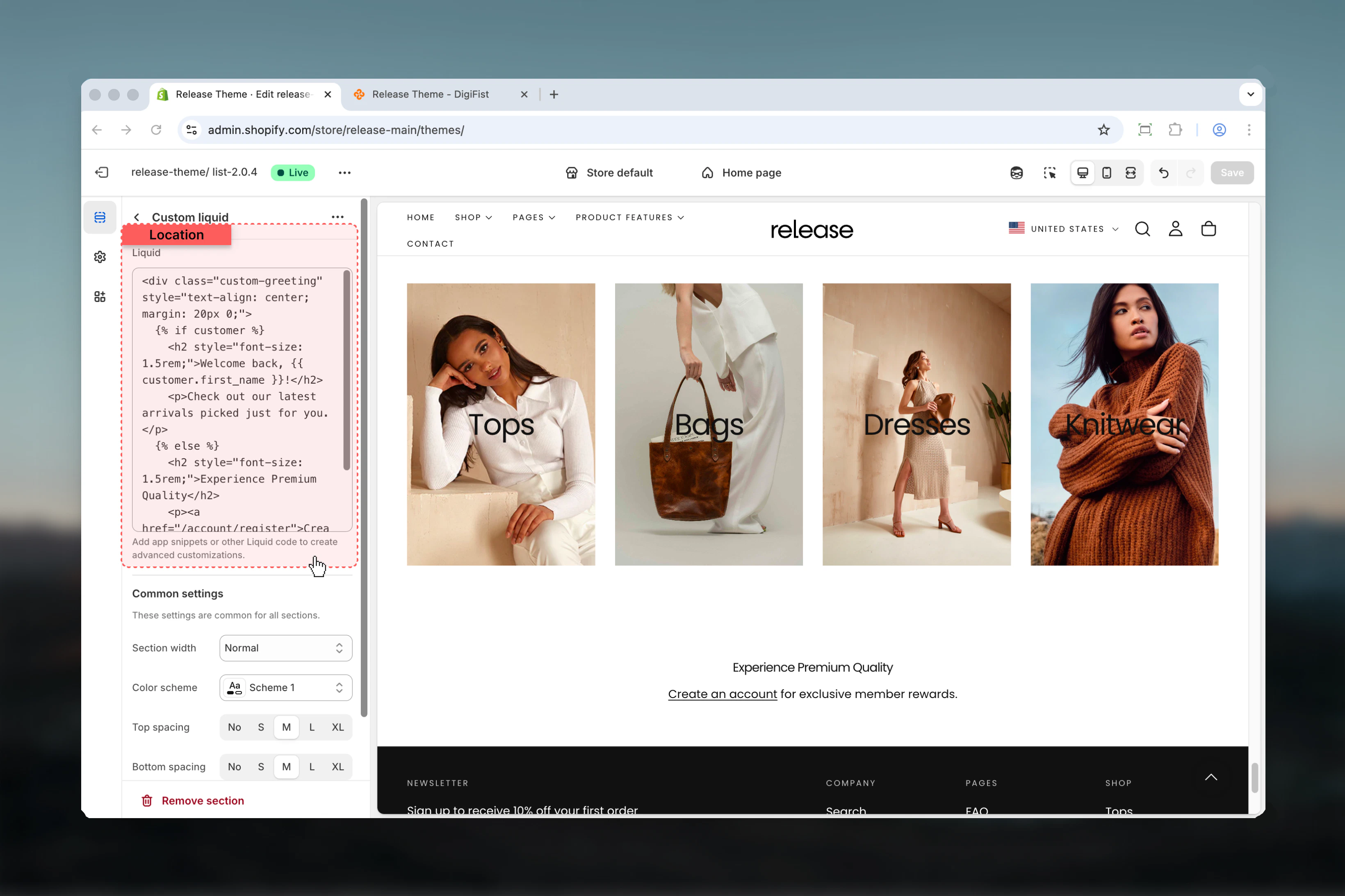 Liquid code editor