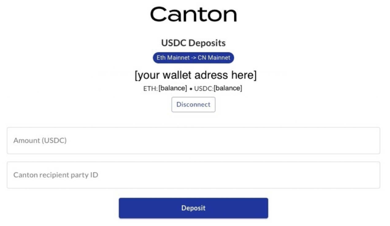 Deposit form with amount and recipient fields