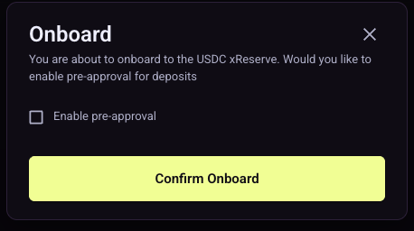Onboarding confirmation popup with pre-approval disabled