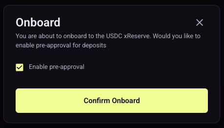 Onboarding confirmation popup with pre-approval enabled