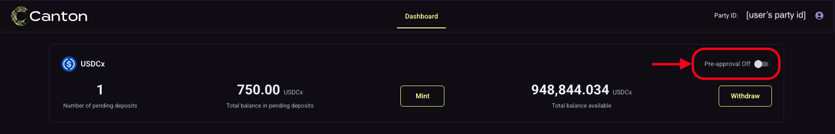Pre-approval toggle turned off