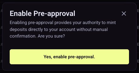 Pre-approval confirmation popup