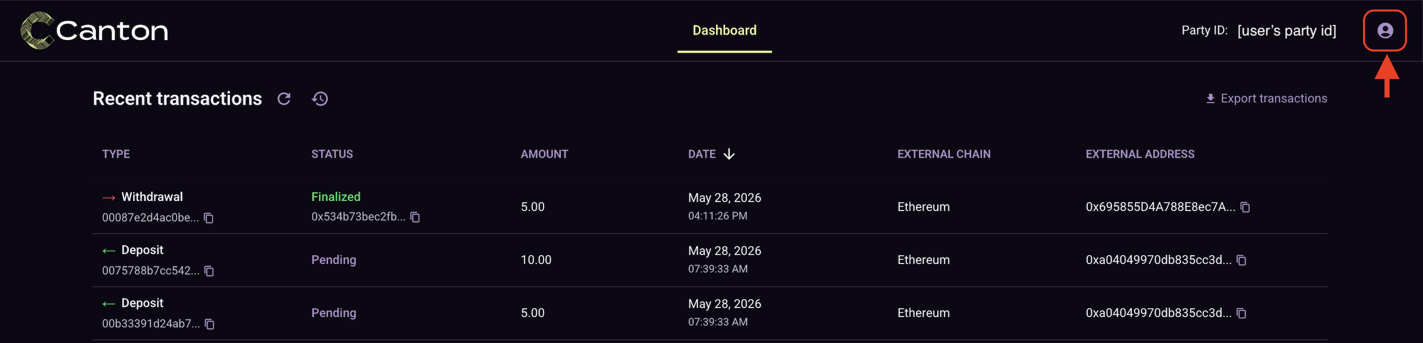 Entry point to settings page