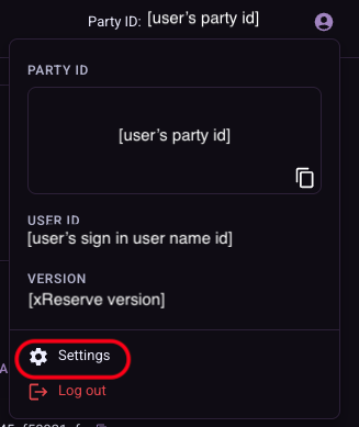 Settings menu dropdown