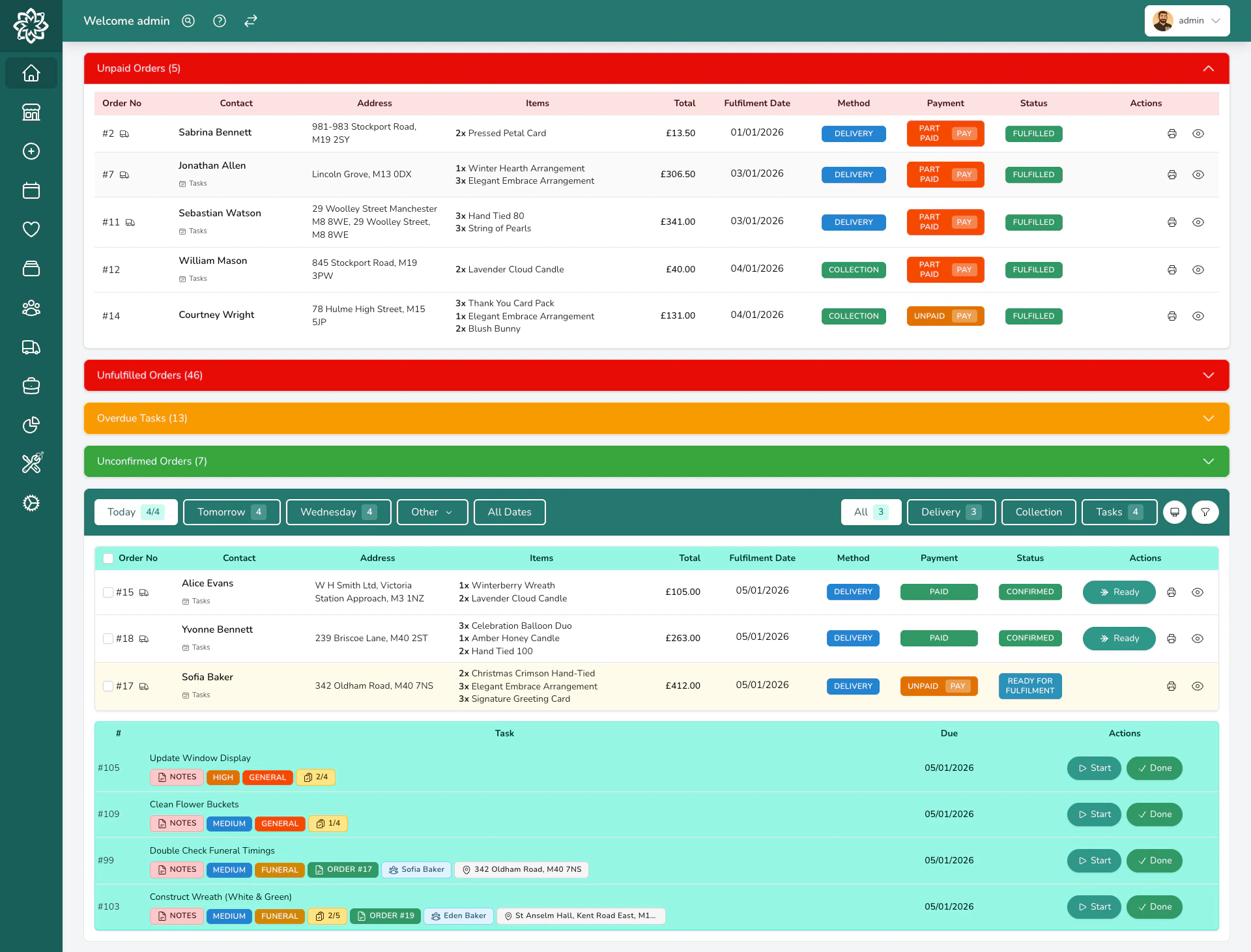 Unpaid orders expanded view