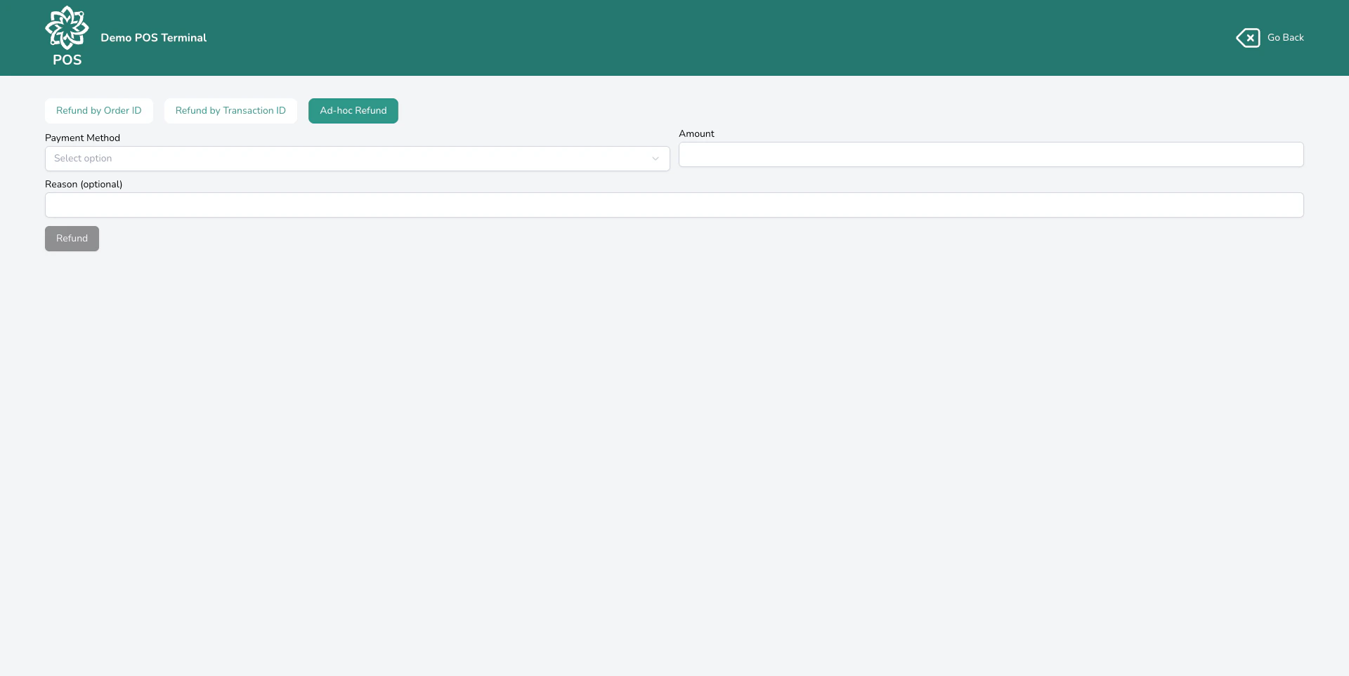 Ad-hoc refund entry screen