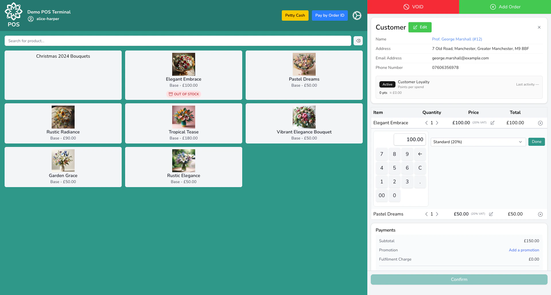 Cash register numpad with quick-cash buttons