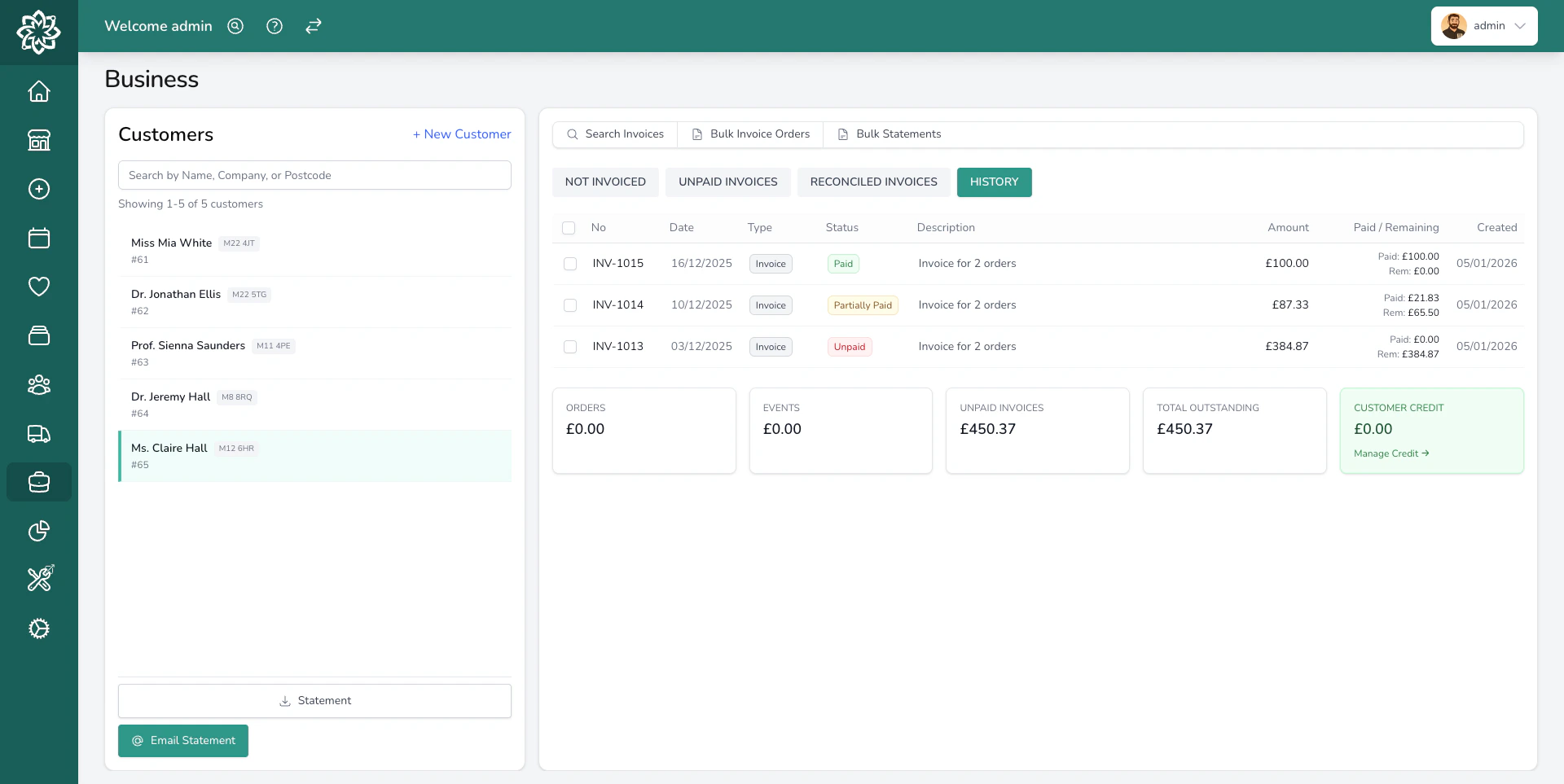 Fulfilment settings showing delivery radius and time slots