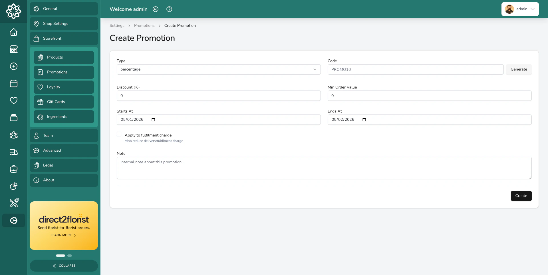 Promotions list showing active and expired discount codes