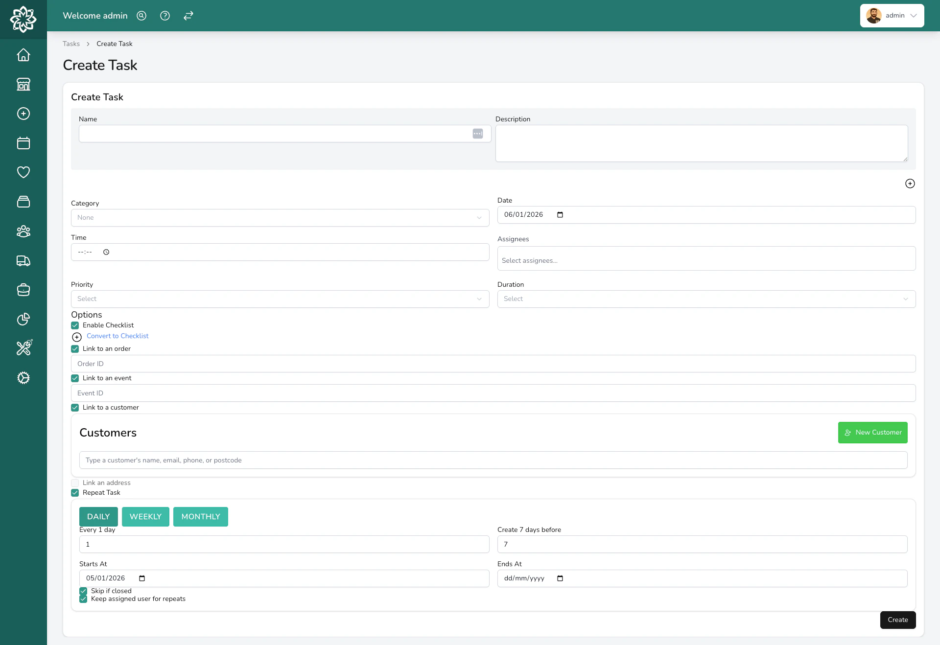 Task form with all fields completed