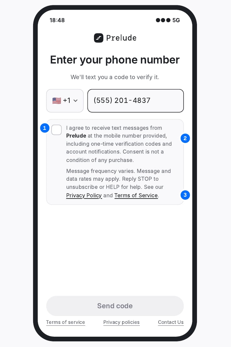 Opt-in screen with one consent checkbox