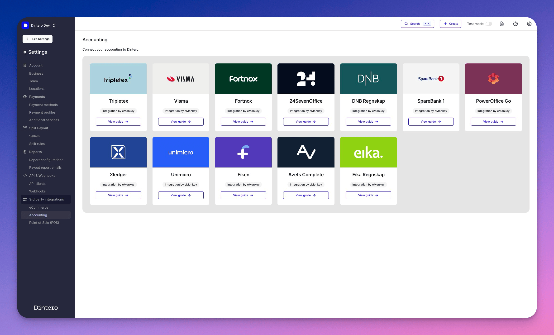 Dintero Backoffice accounting page