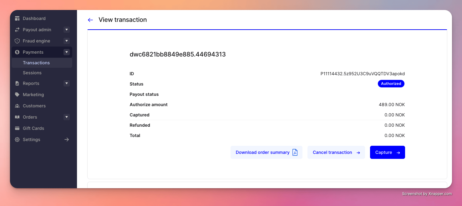 Locating an order in Dintero Backoffice