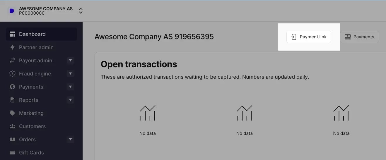 Select Payment link in Backoffice