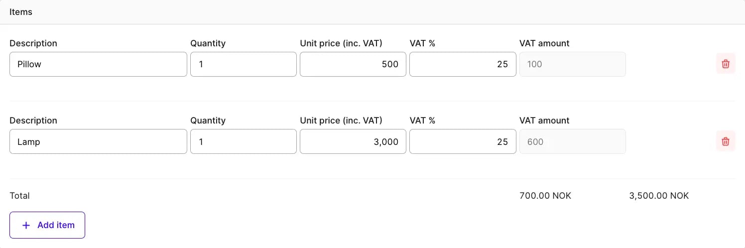 Add order items