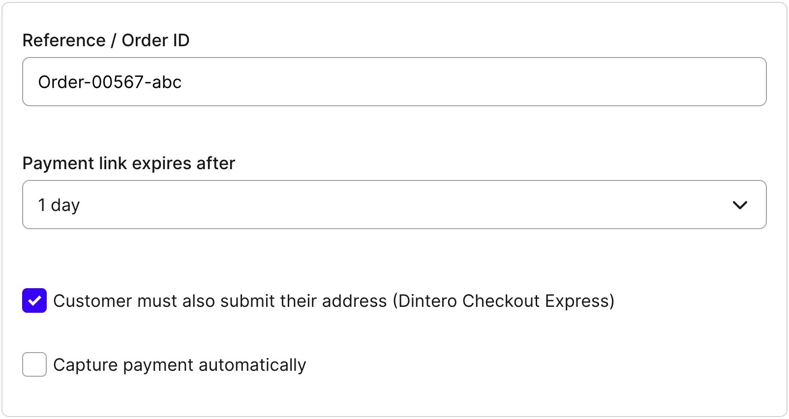 Configure order reference, deadline, and capture settings