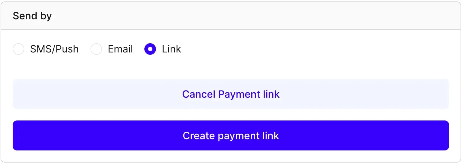Choose delivery method for the payment link
