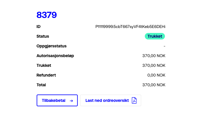 Payments view in Dintero Backoffice