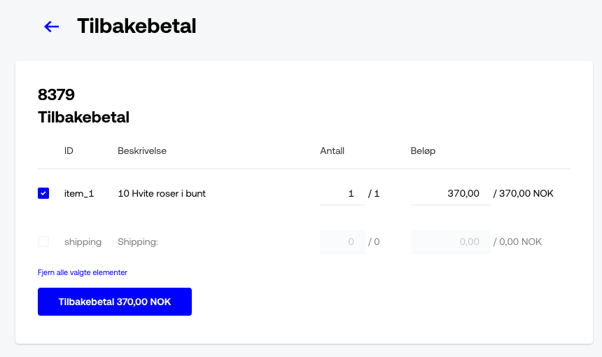 Pay back button on a Backoffice order