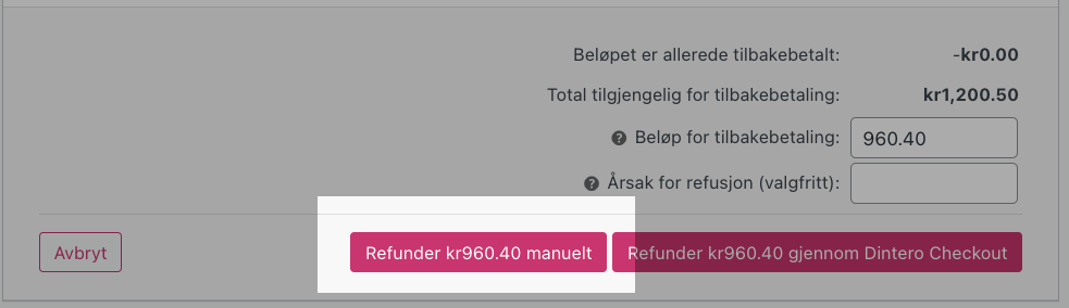 Refund line selection in Dintero Backoffice