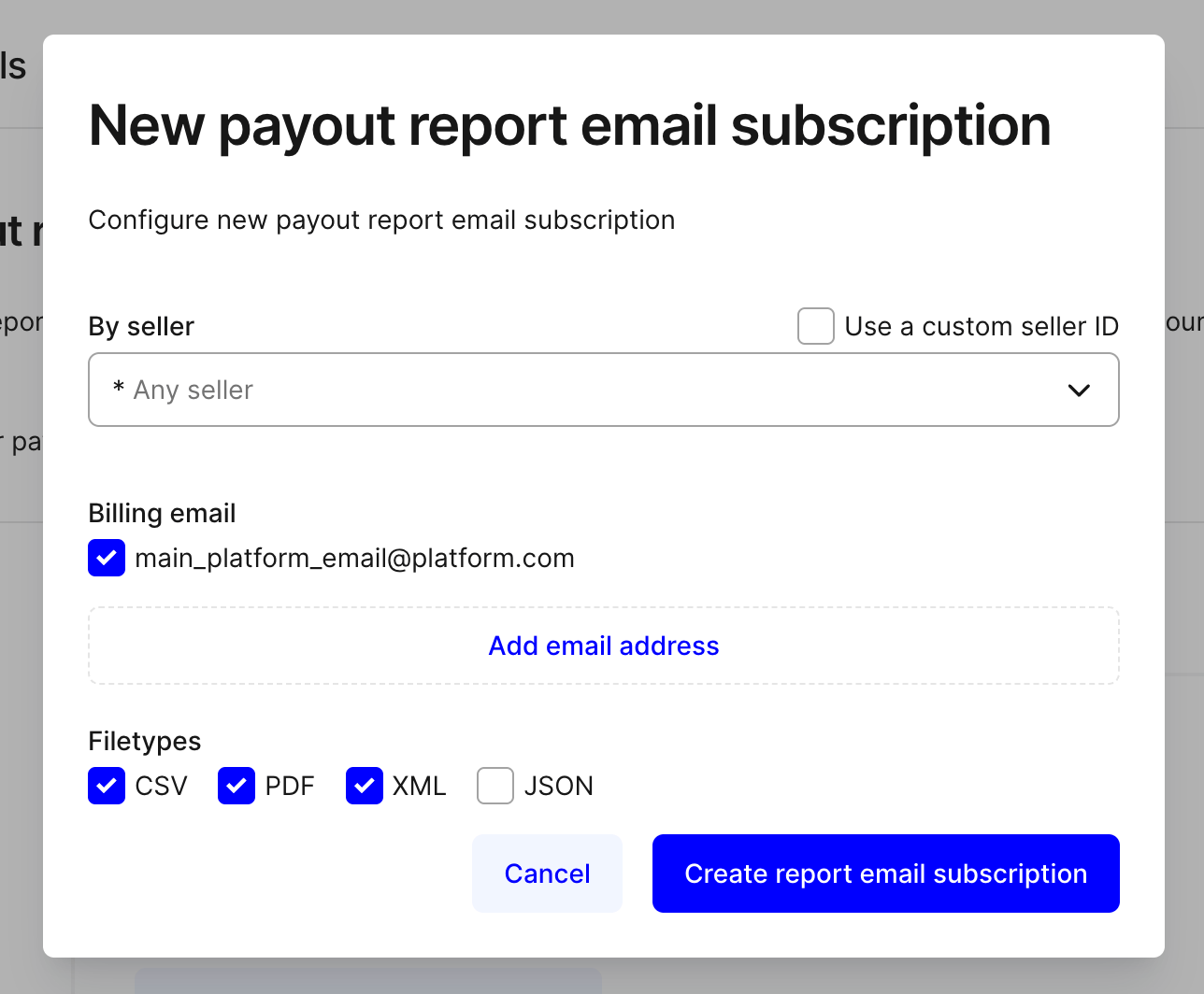 Create report email subscription form in Dintero Backoffice