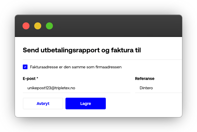 Accounting system email field in Dintero Backoffice account settings