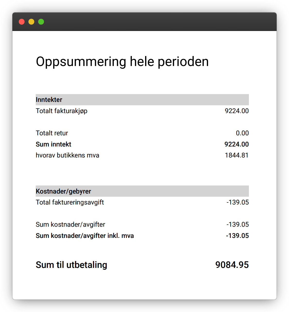 Payout reports list in Dintero Backoffice
