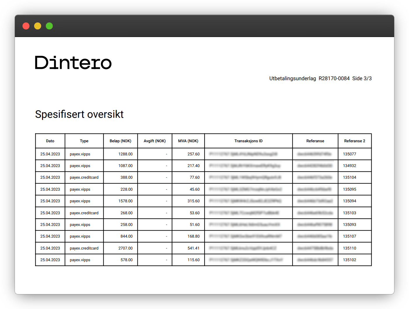 Payout report transaction detail