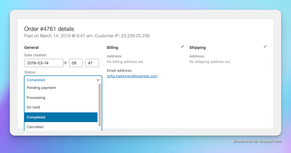 Setting a WooCommerce order status to Completed