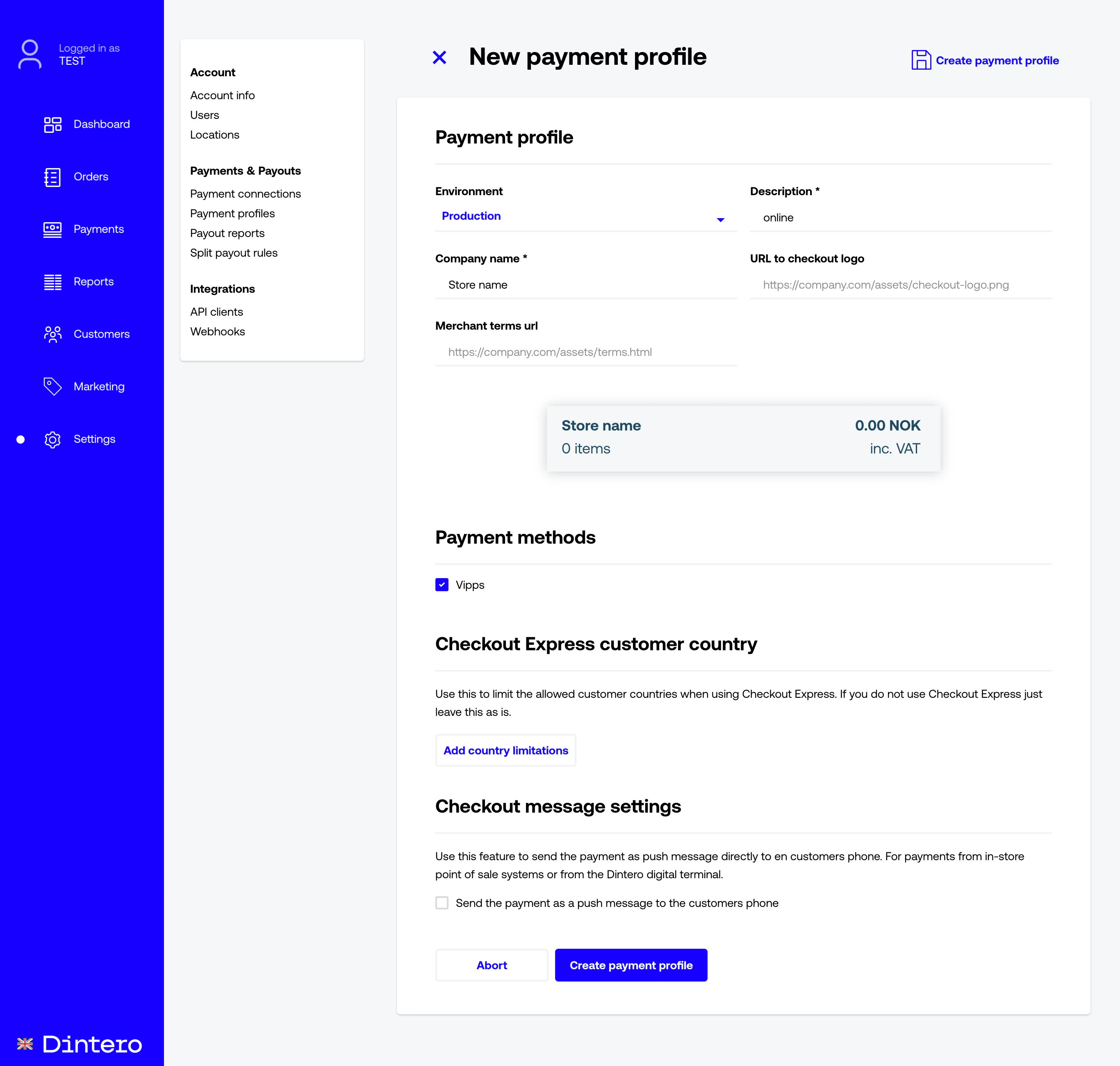 create payment profile