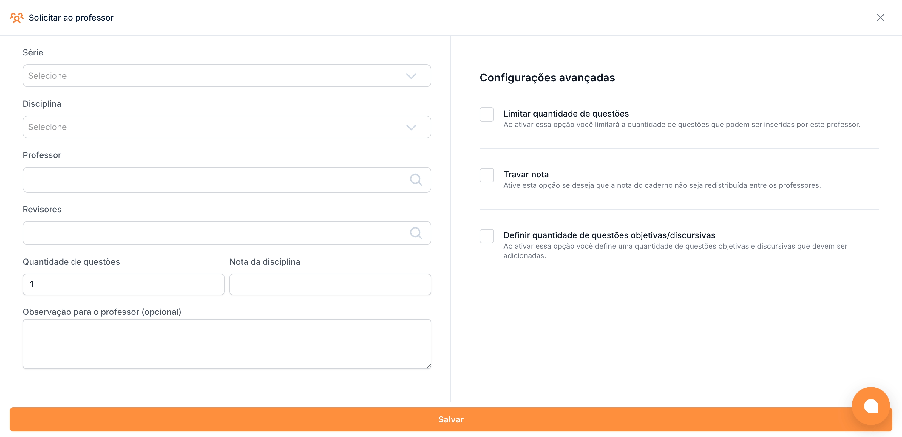 Modal para adicionar professores — passo 2