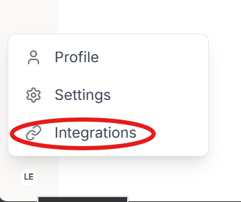 Profile menu with Integrations selected