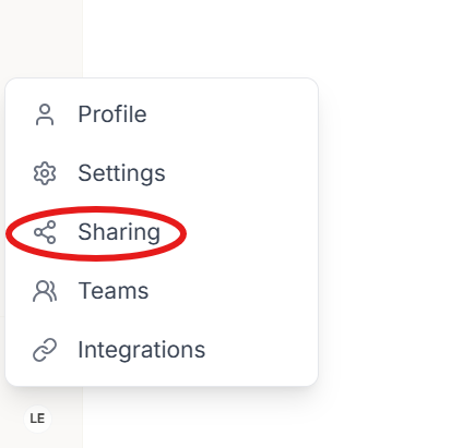 Profile menu with Sharing highlighted