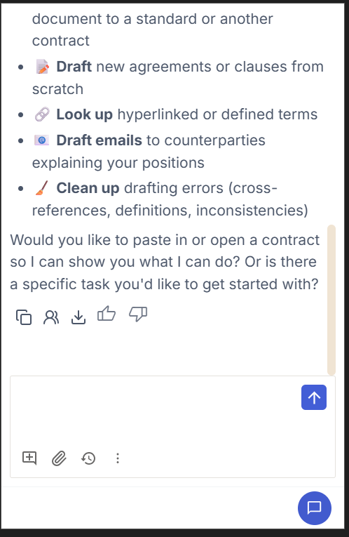 Vera Engage Word Add-in chat welcome screen