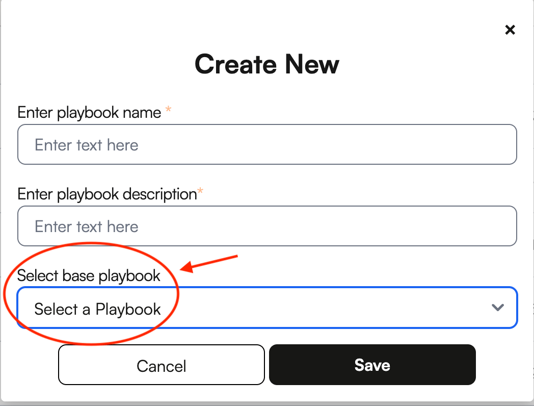 New playbook dialog with Base Playbook selection New playbook dialog with Base Playbook selection