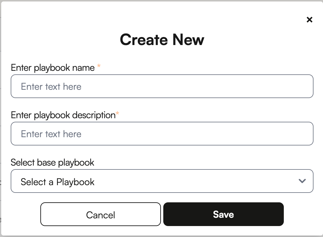 New playbook dialog with name and description New playbook dialog with name and description