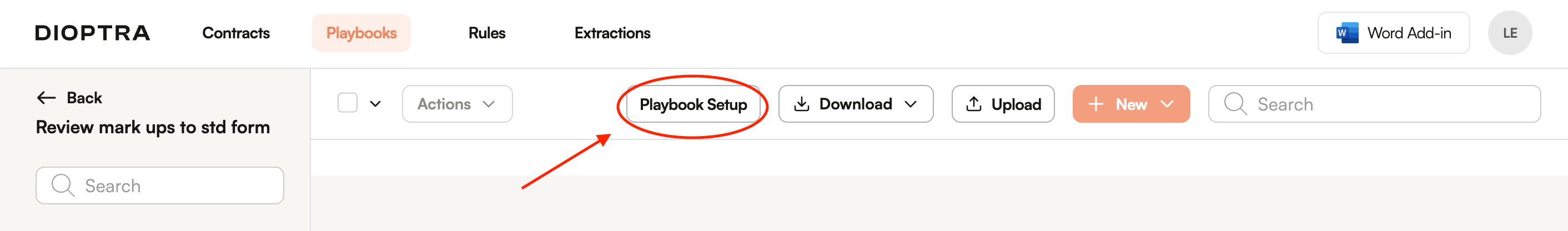 Playbook Setup menu option