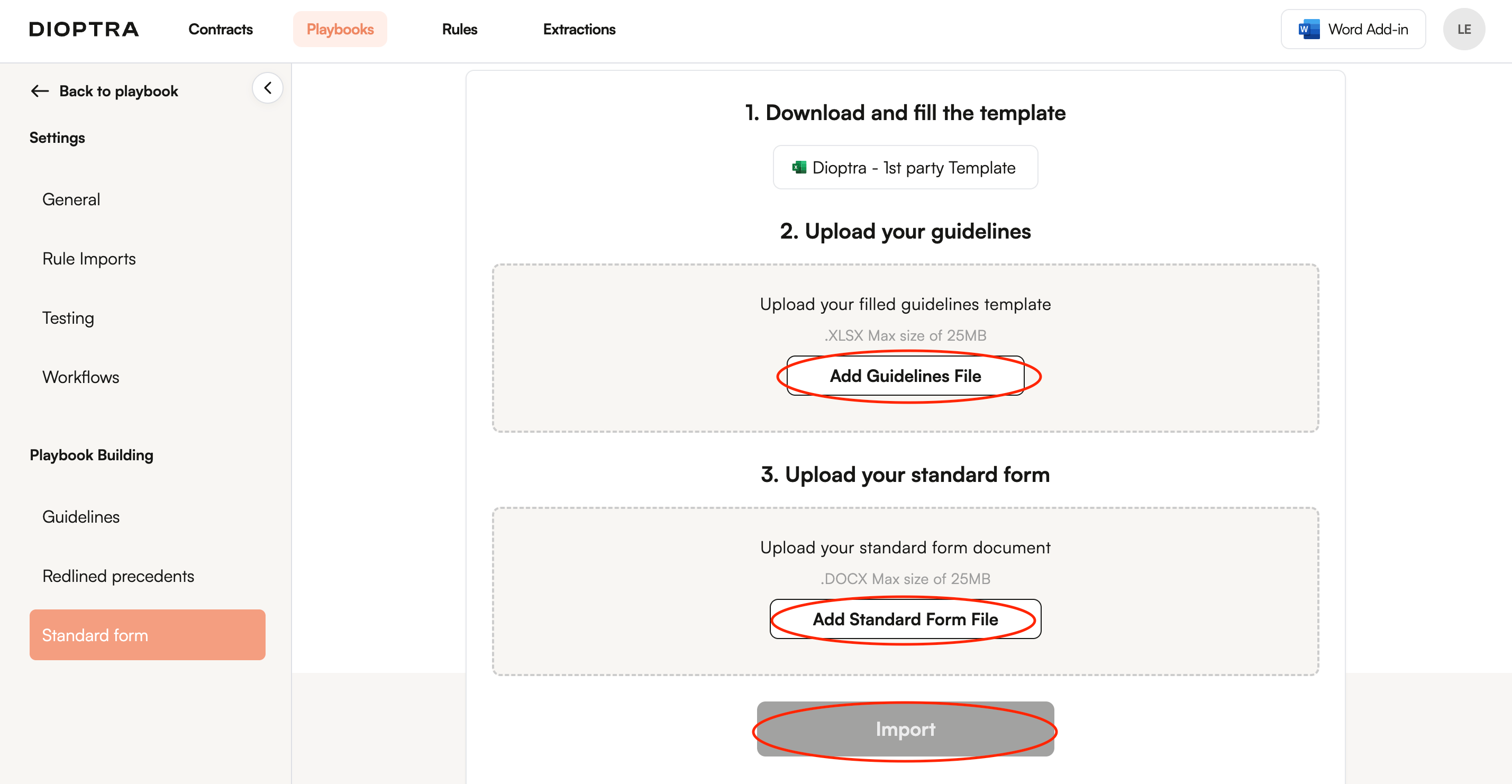 Importing the Playbook Table and standard form