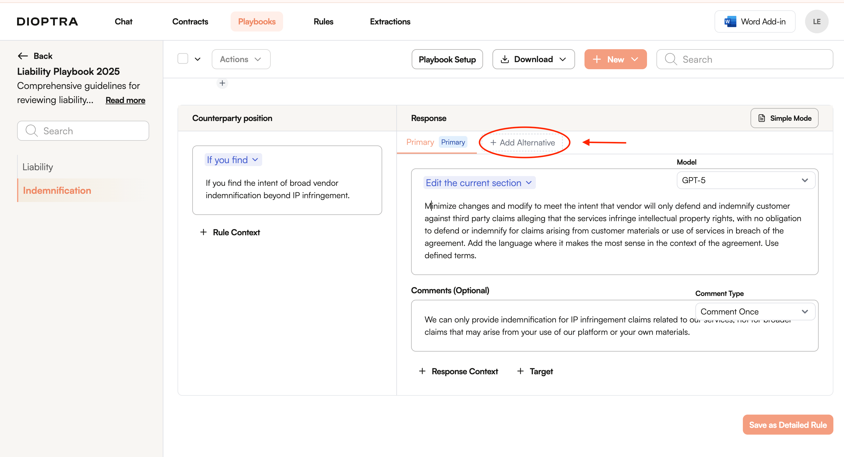 A rule in Advanced Mode with Add Alternative