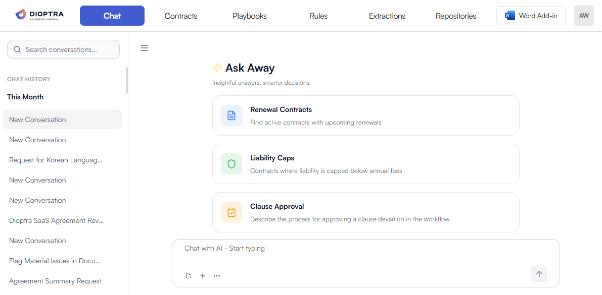 Chat in the Web App Dioptra Chat Agent in the Web App