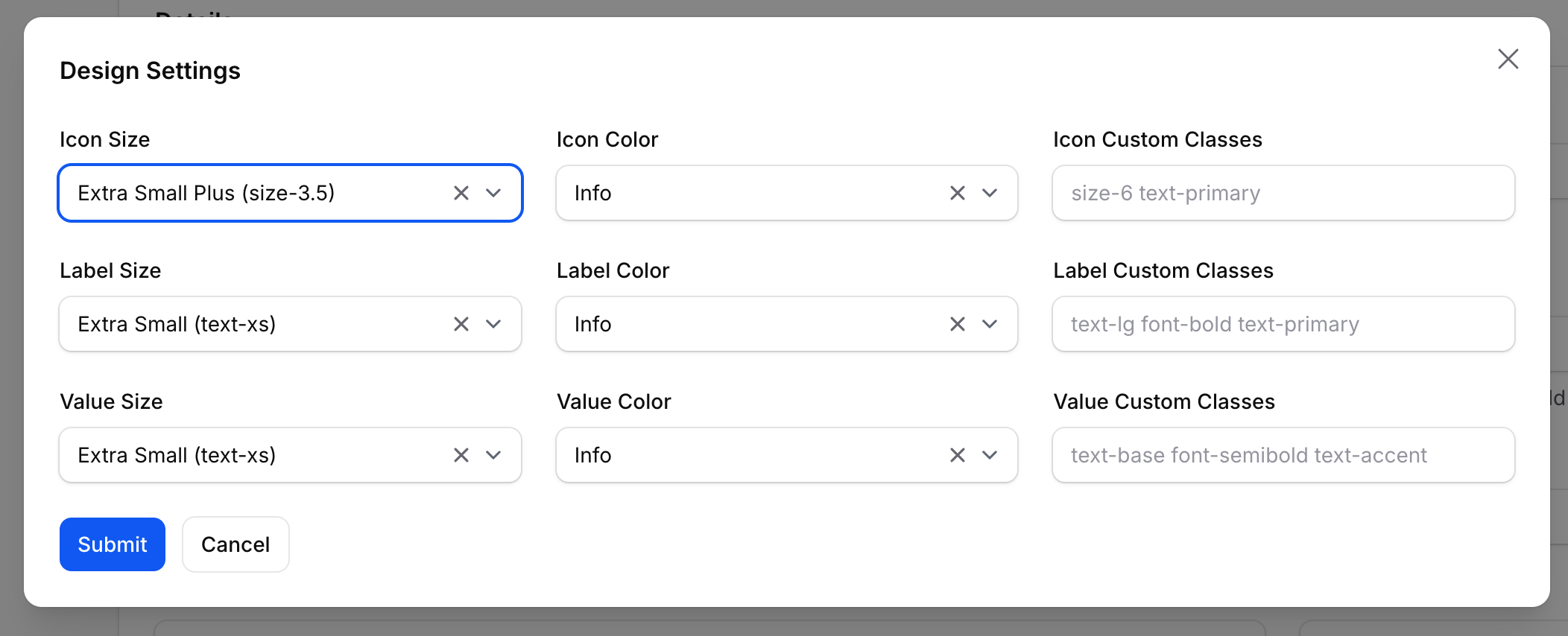 Custom fields design configuration
