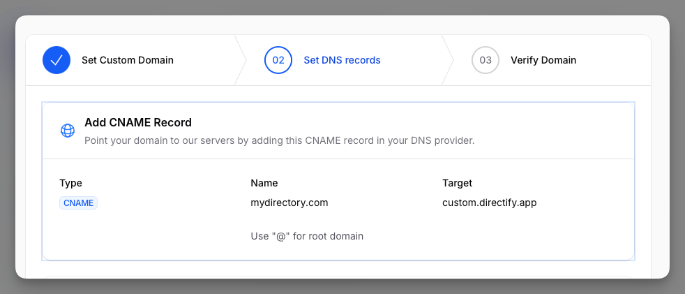 DNS record configuration example