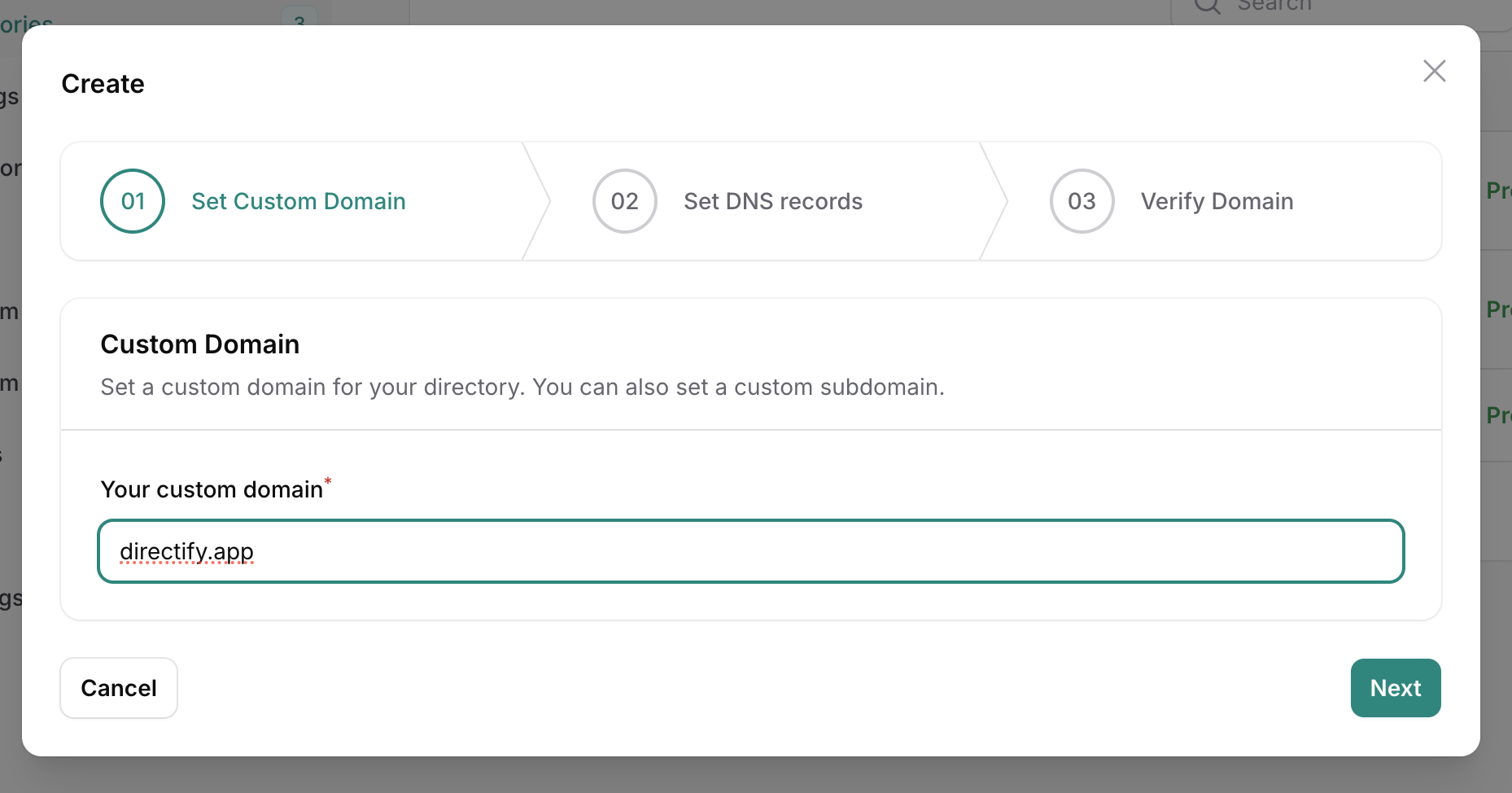 Adding custom domain in Directify