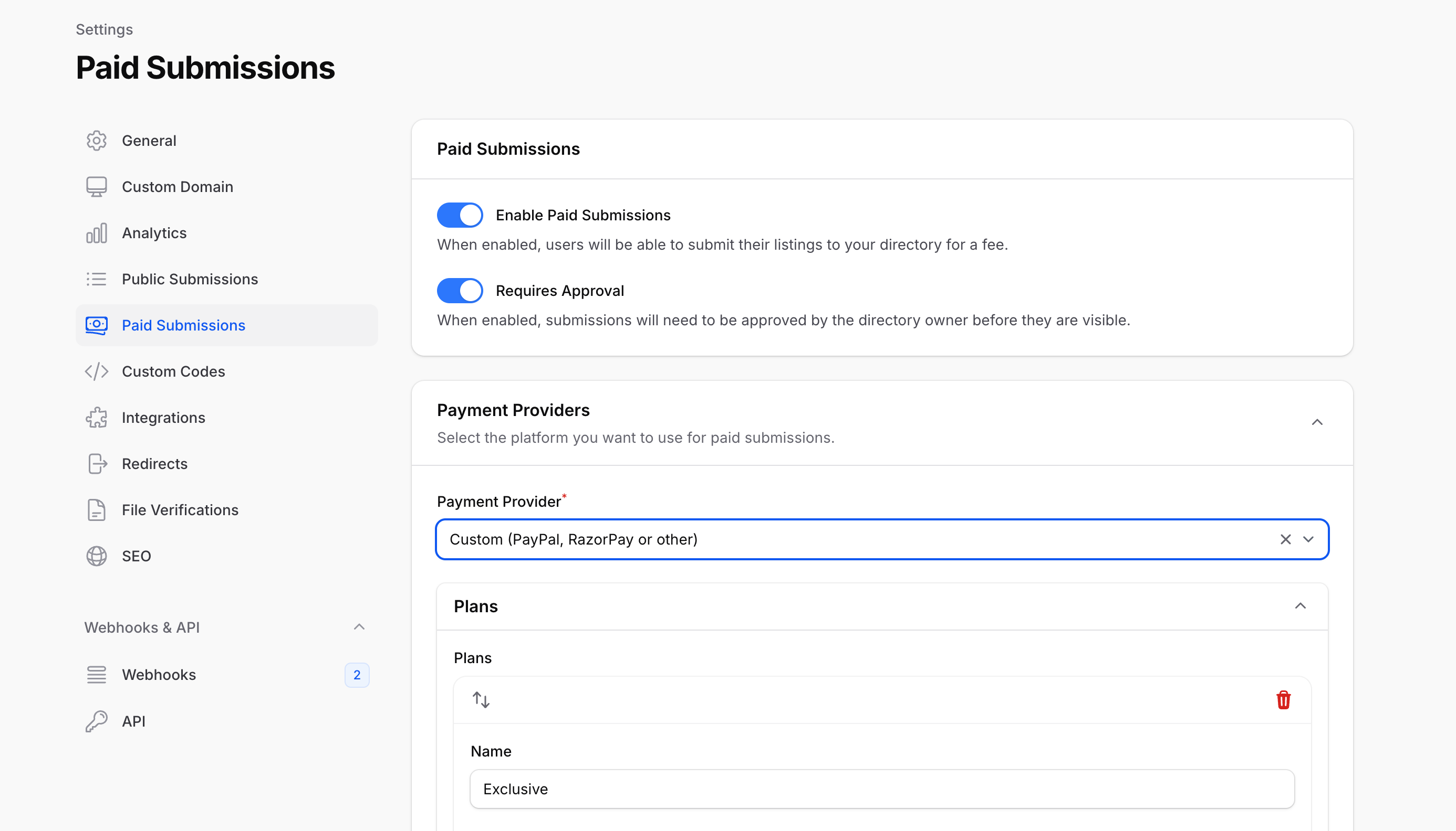 Custom plan configuration