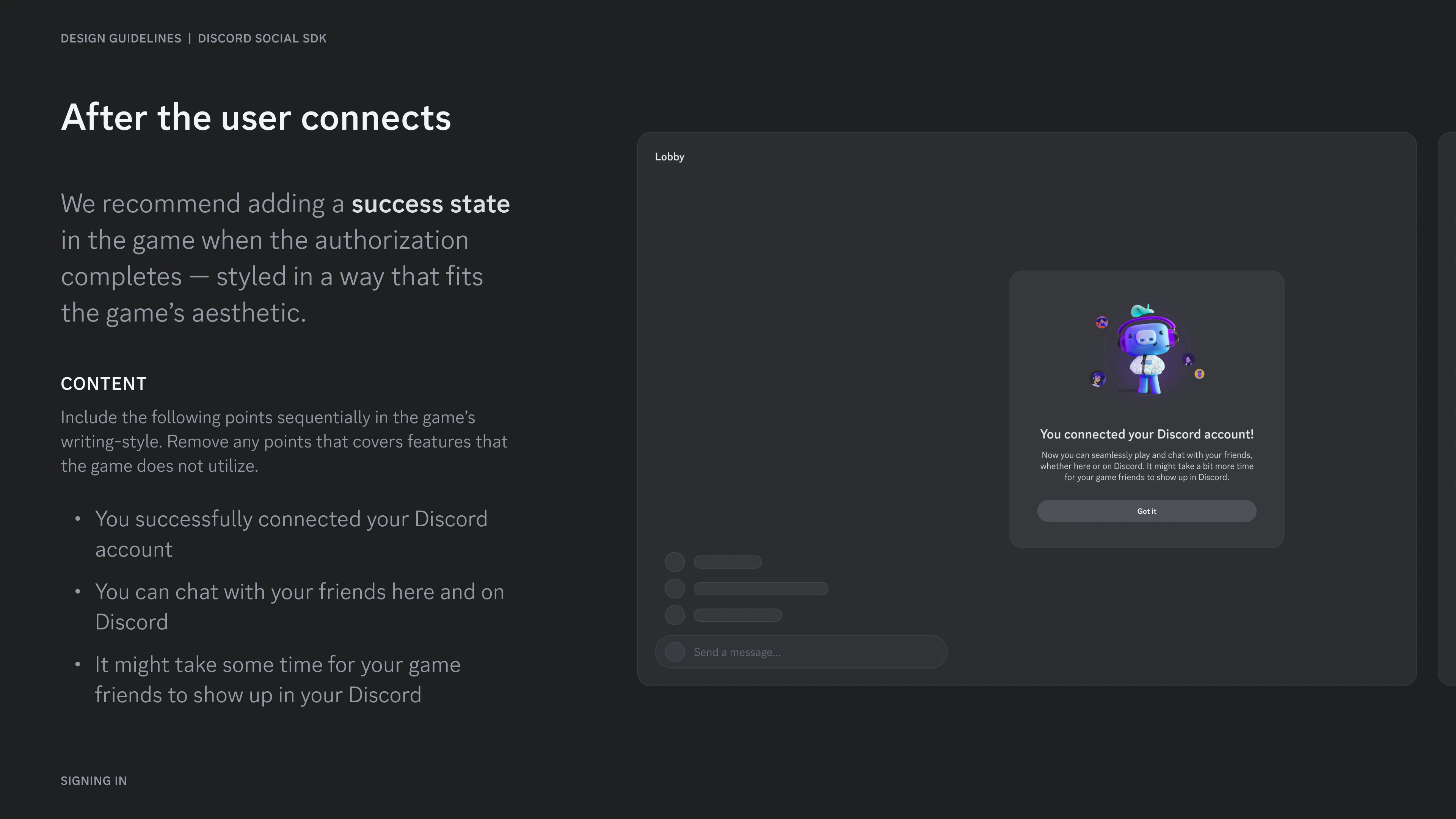 After the user connects